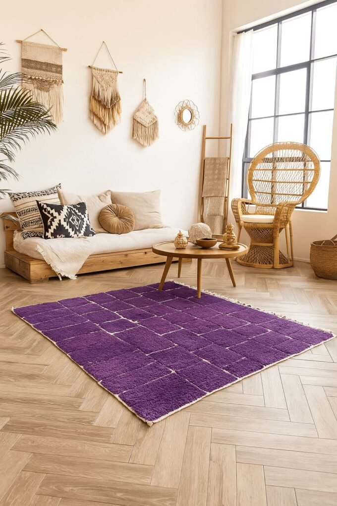 Purple Boujaad rug with traditional Amazigh grid pattern