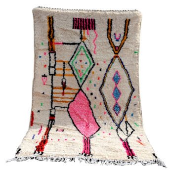 Custom handmade Moroccan Boujaad rug with colorful abstract Berber patterns full view